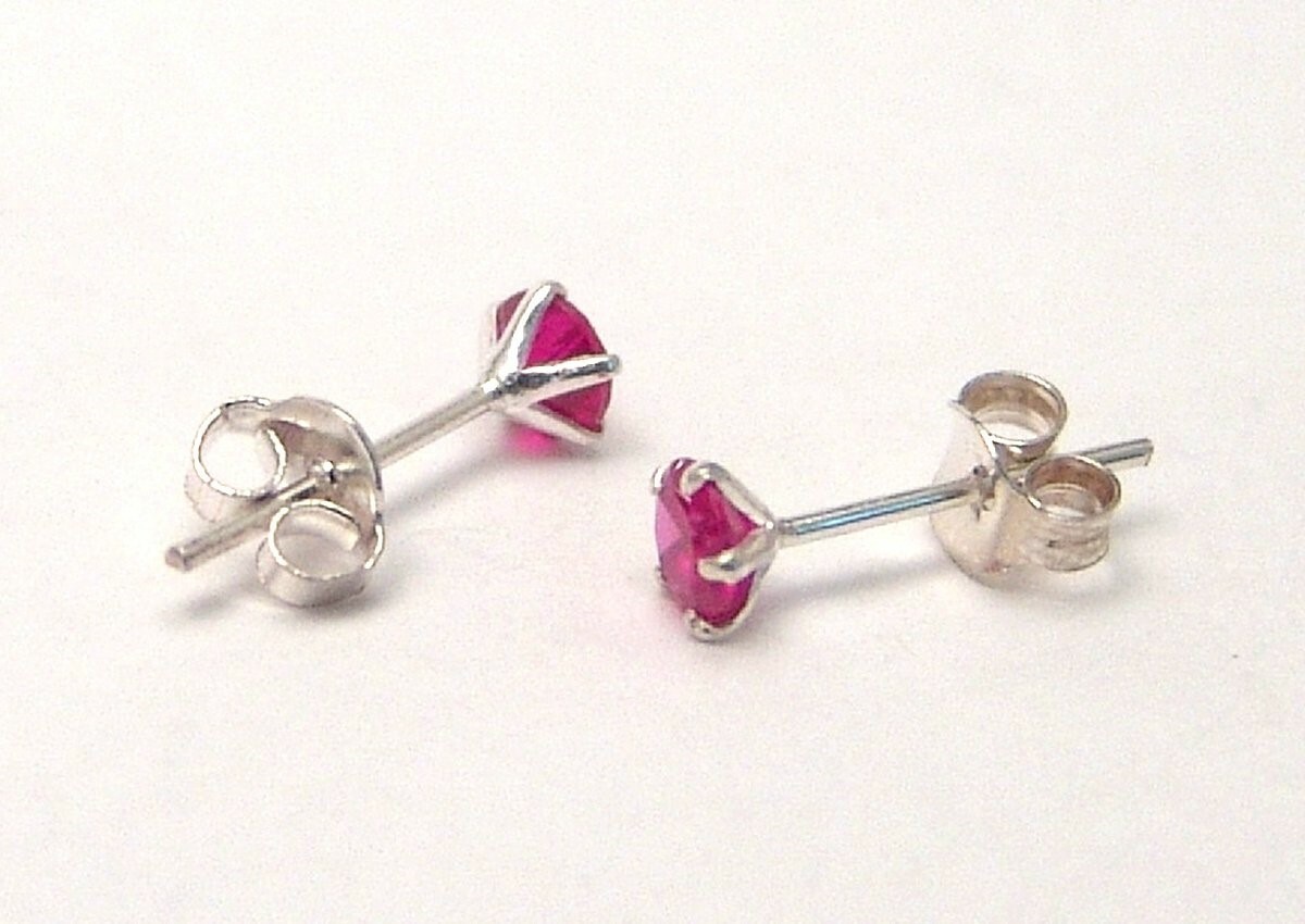 Sterling Silver Stud Earrings Select Green Red or Blue Small Dainty