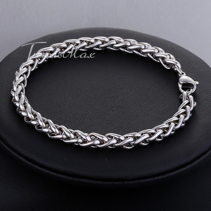 6mm Men’s Chain Wheat Link Franco Bracelet Stainless Steel Jewelry Gift 8/9 inch