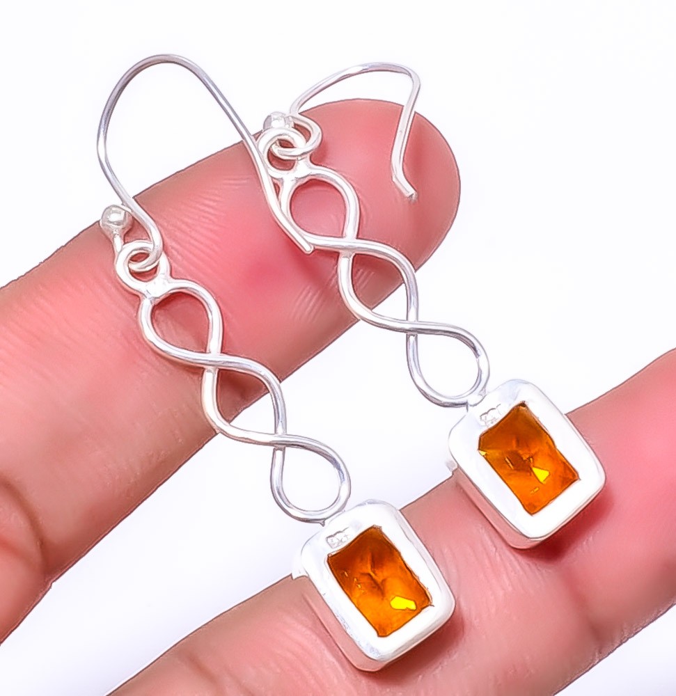 Citrine Gemstone 925 Silver Plated Spiral Earring 1.79″ A321
