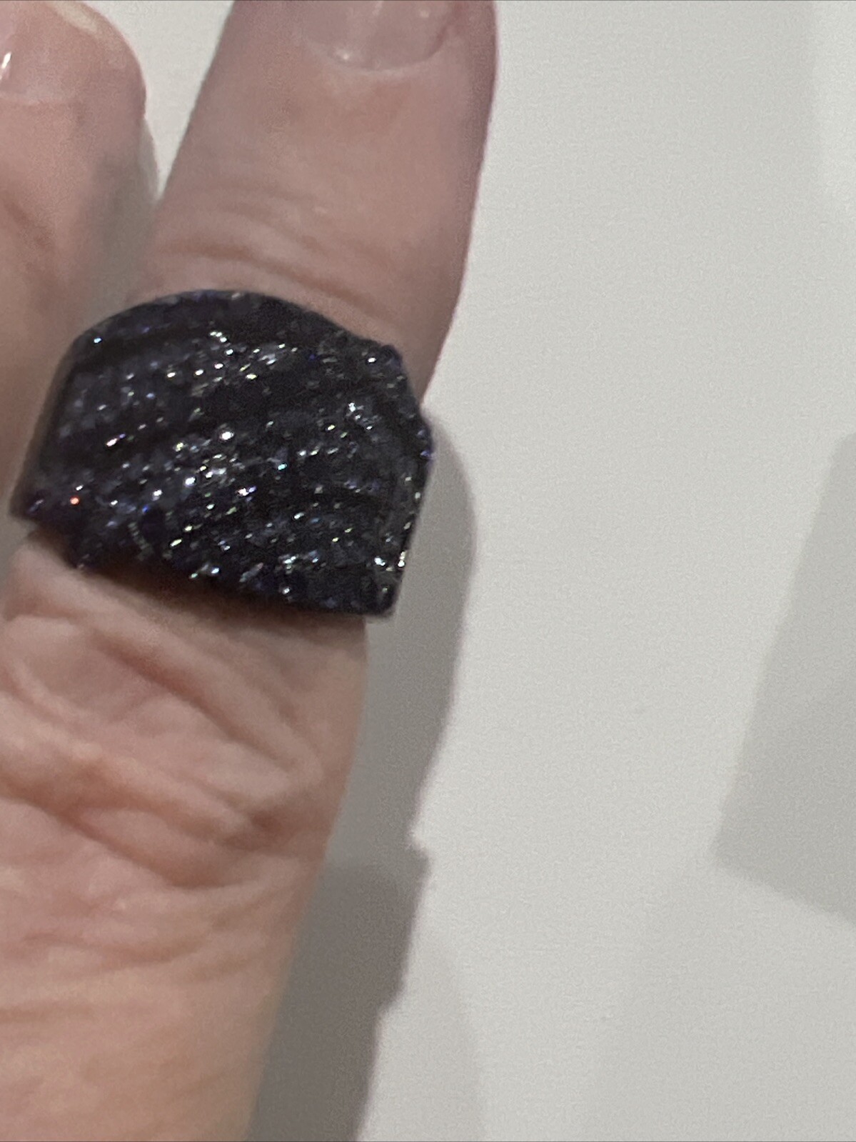 TK316 Ring Tusk Stainless Steel Black With Shiny Stones