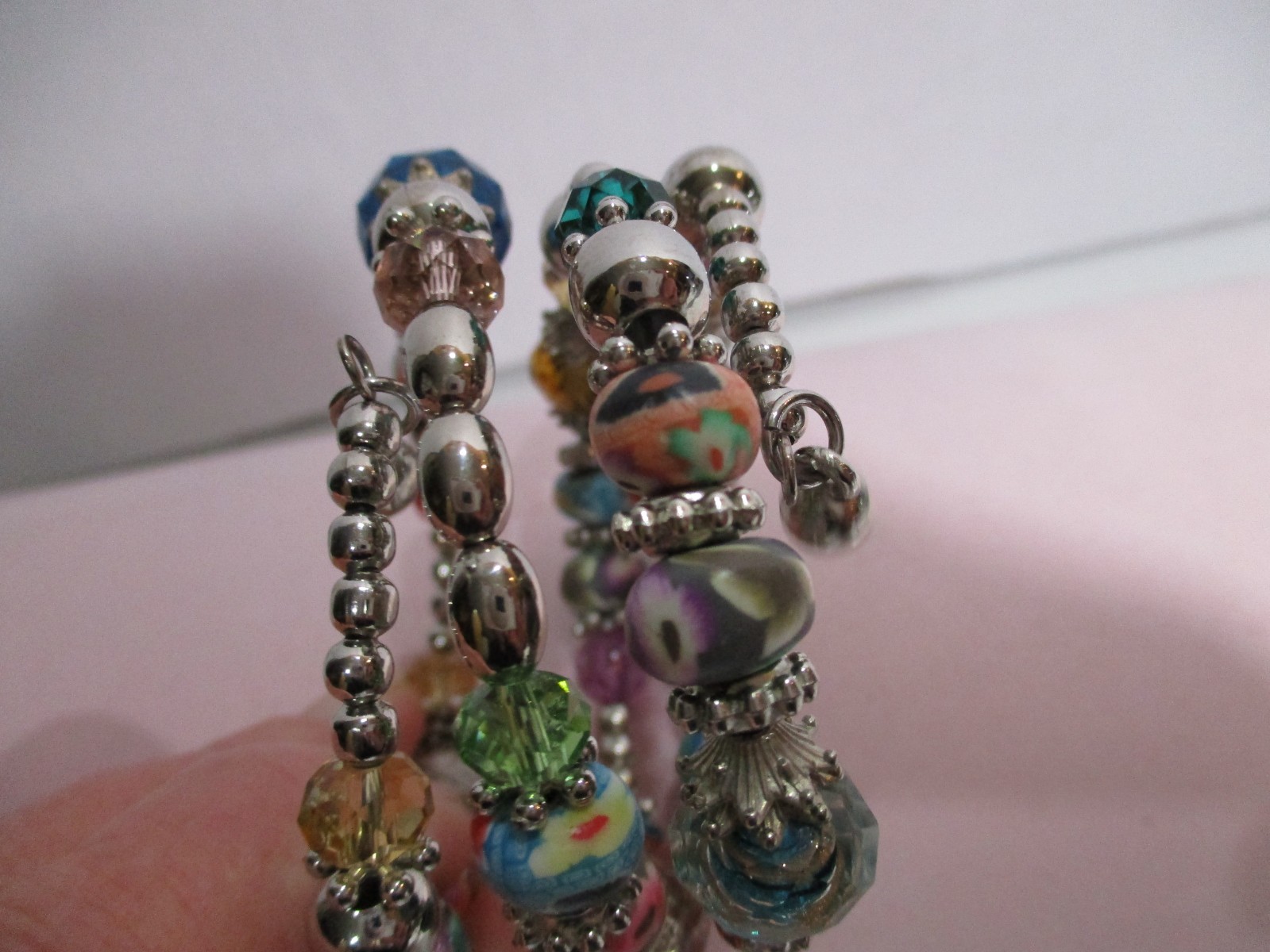 Premire Designs 3 Row Memory Wire Mixed Colorful Beaded Glass Metal Bracelet