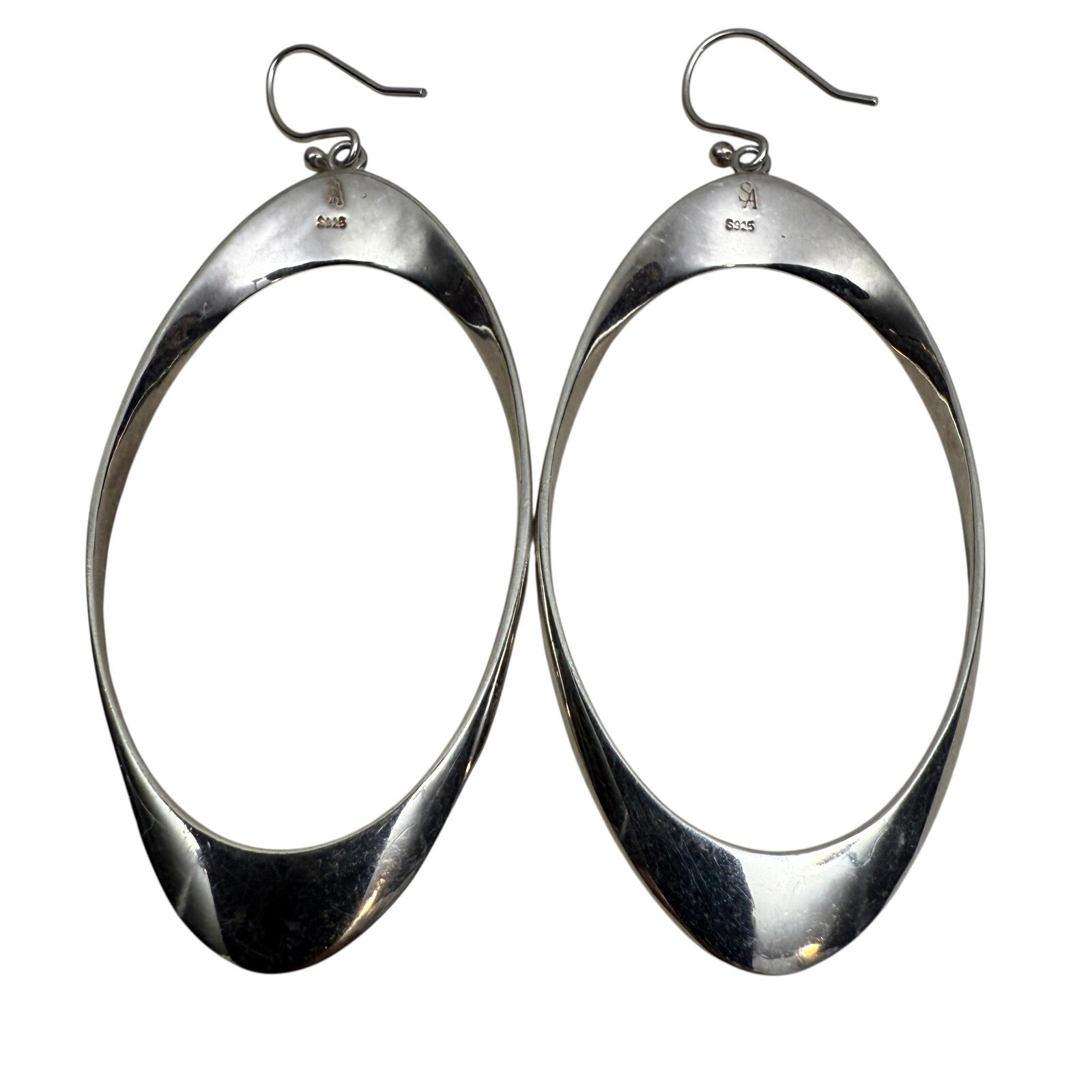 Stefani Argento SA 925 Sterling Silver Oval Hoop Earrings Dangle Drop Minimalist
