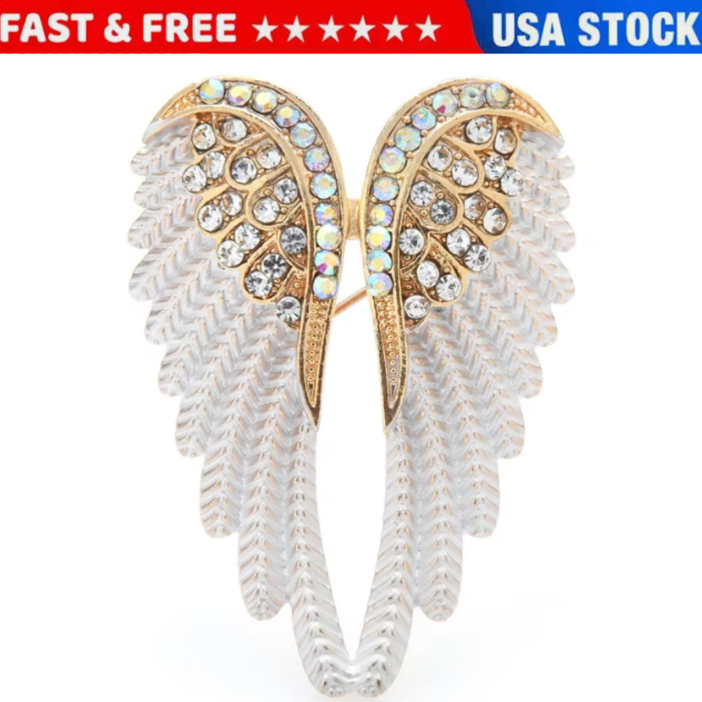Rhinestone Angel Wings Brooch Pins Sparkling Jewelry Gift Feather Brooches