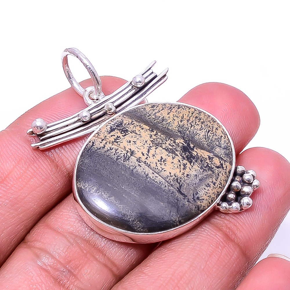 Honey Dendritic Opal – Mexico Designer 925 Sterling Silver Pendant 1.72″ P25