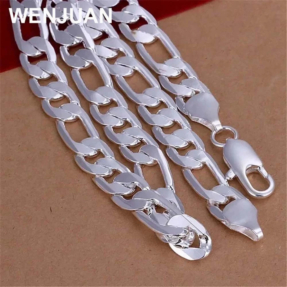 925 Sterling Silver Classic 12MM Cuban Chain Necklace Men Charm Fashion Jewelry