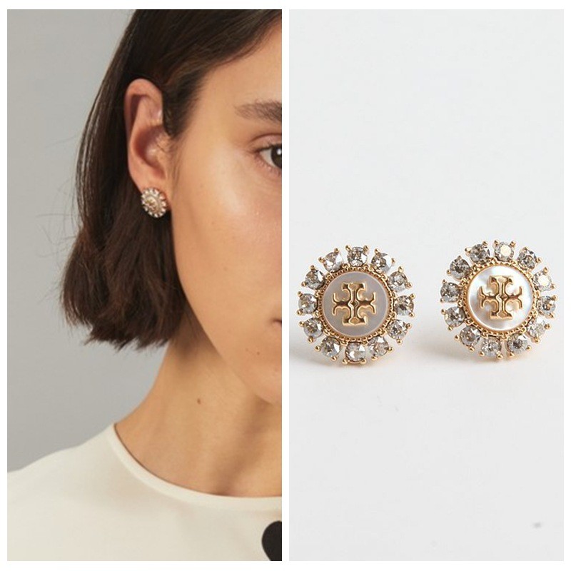 2026 Tory Gold Crystal Logo Stud Earrings | NEW Bestseller