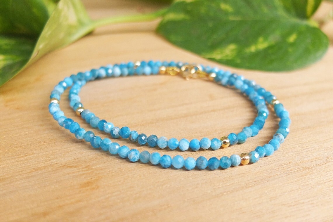 A++Beautiful Apatite Faceted Round Gemstone Gold Feld Beads Necklaces 18” Girls