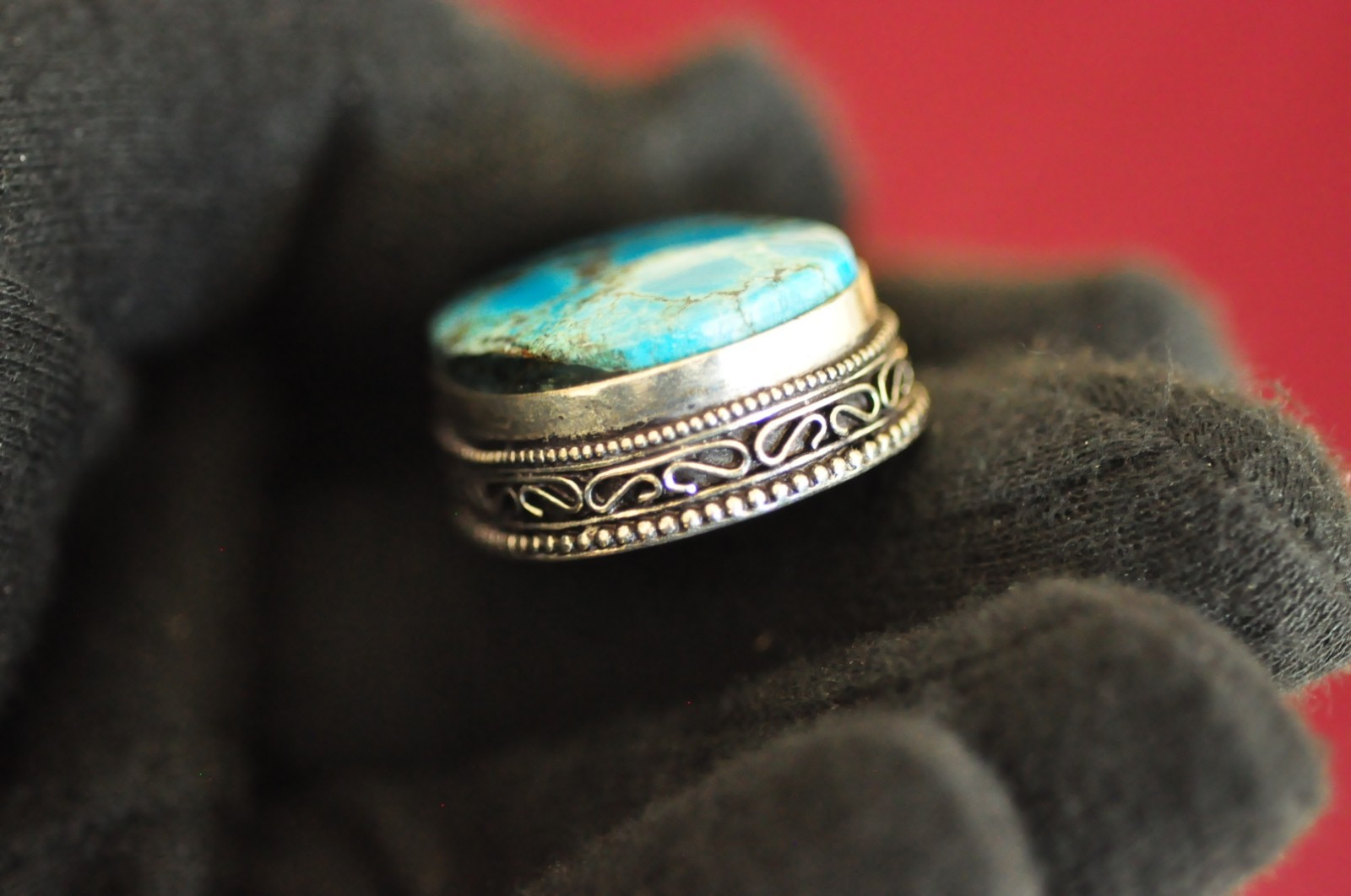 Unique Vintage Sterling Silver Turquoise Teardrop Pendant – 2″, 16g, Ornate 925