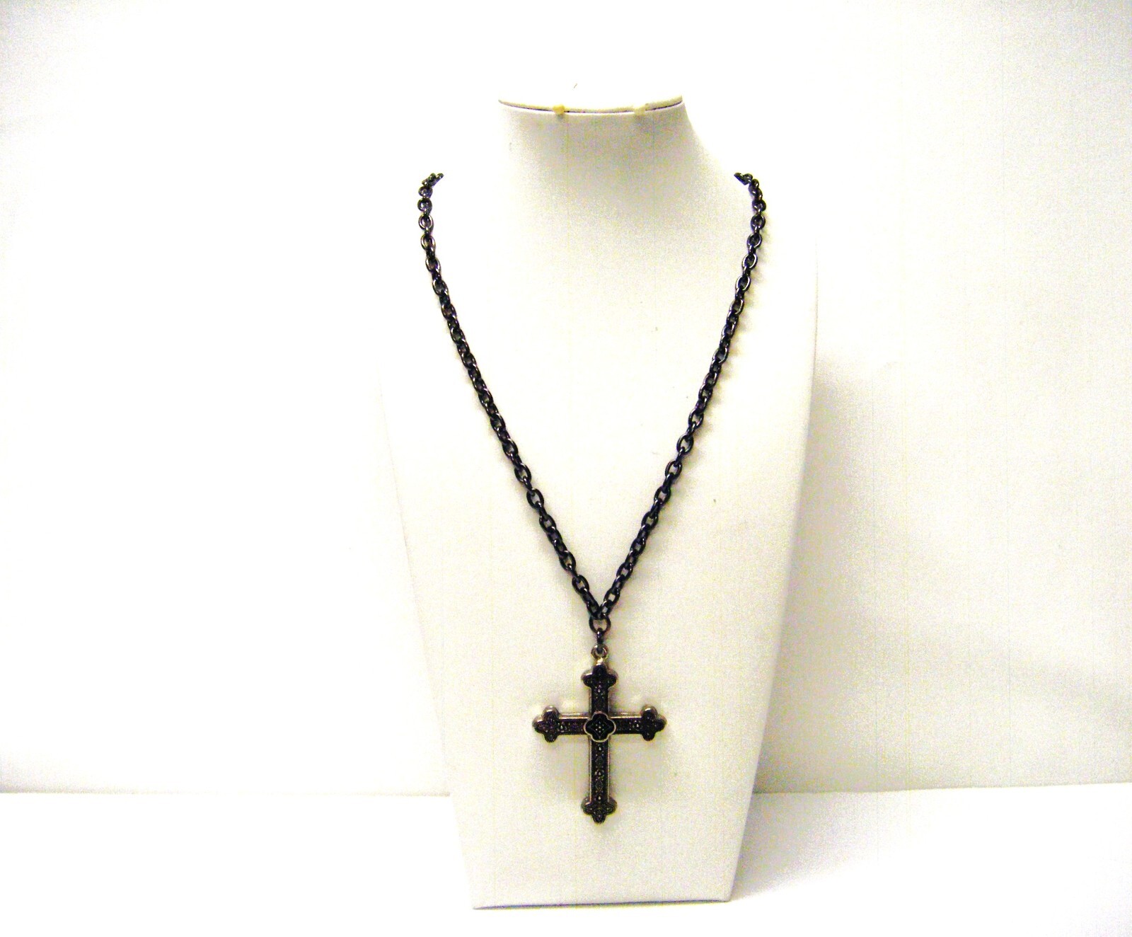 Double Sided Dark Antique Silver Plated Cross Pendant Necklace