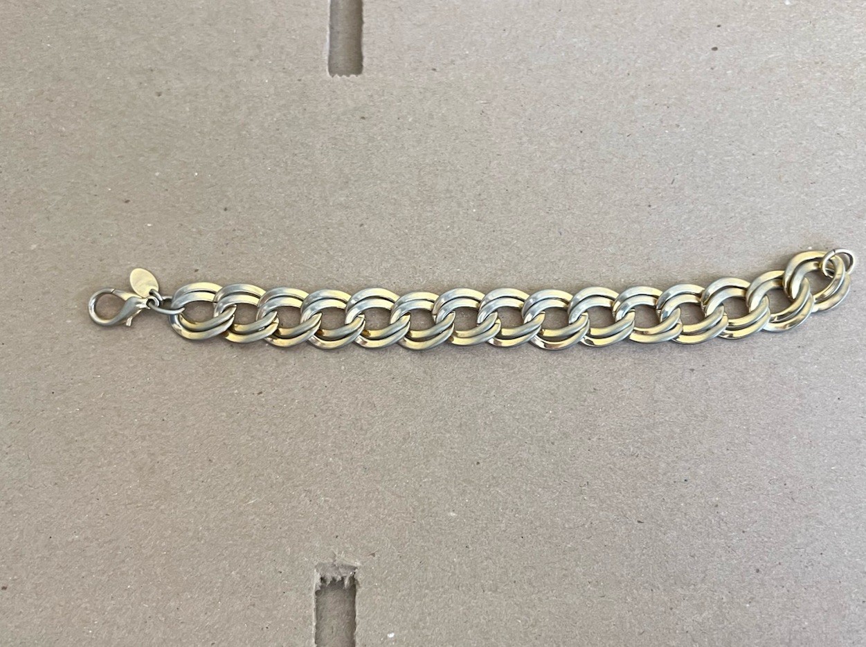 EP Erwin Pearl Metal Bracelet Gold-Toned Double Chain VTG Lobster Hook Brassy