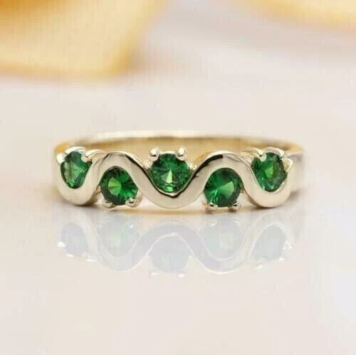 1.45Ct Round Cut Simulated Emerald Unique Engagement Ring 14k Yellow Gold Plated