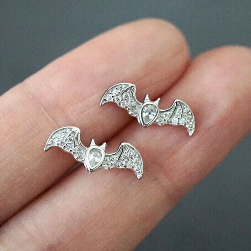Pear Simulated Diamond Stunning Flying Bat Stud Earrings 14k White Gold Plated