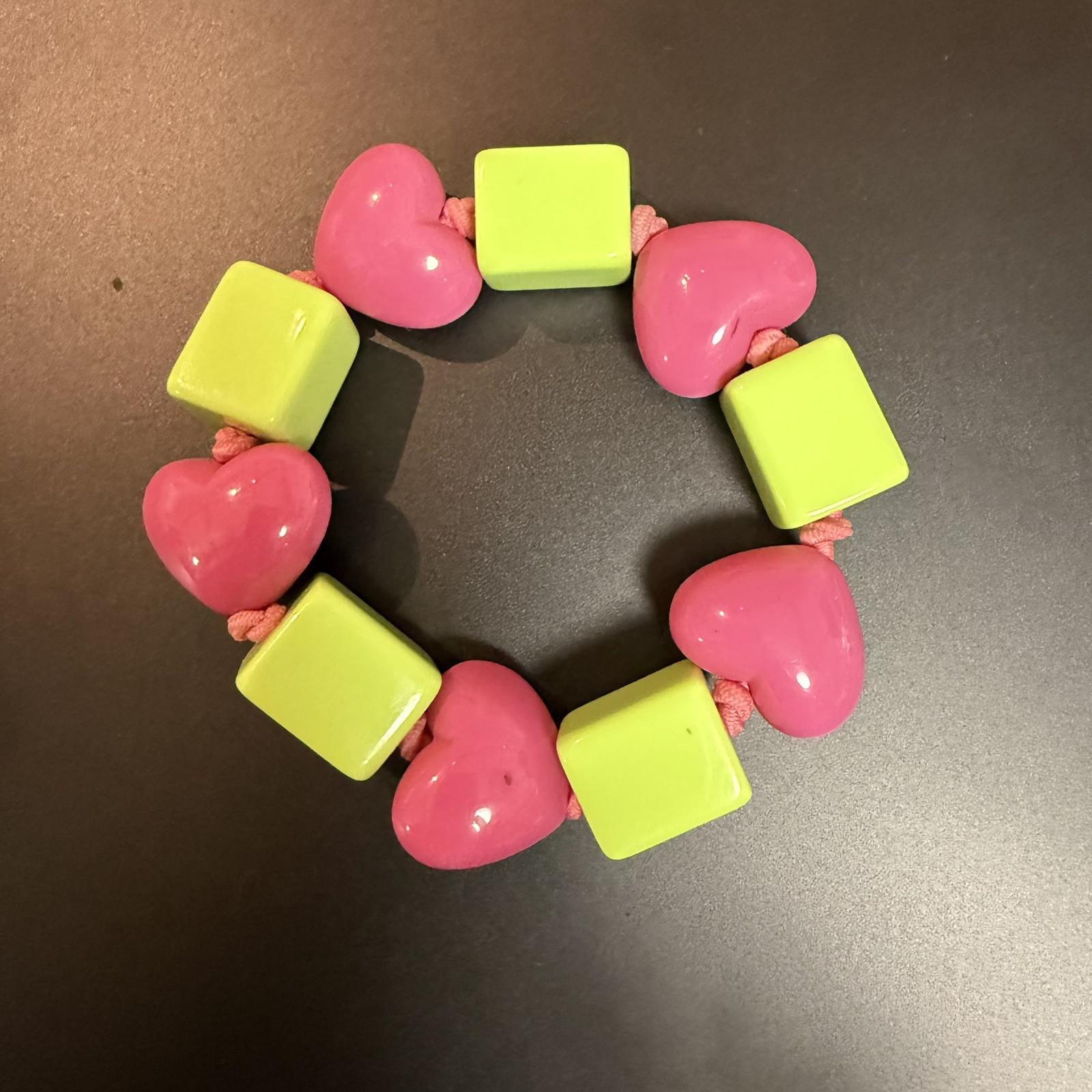 Gymboree Lovable Giraffe Pink Hearts Lime Green Cubes Girls Stretch Bracelet
