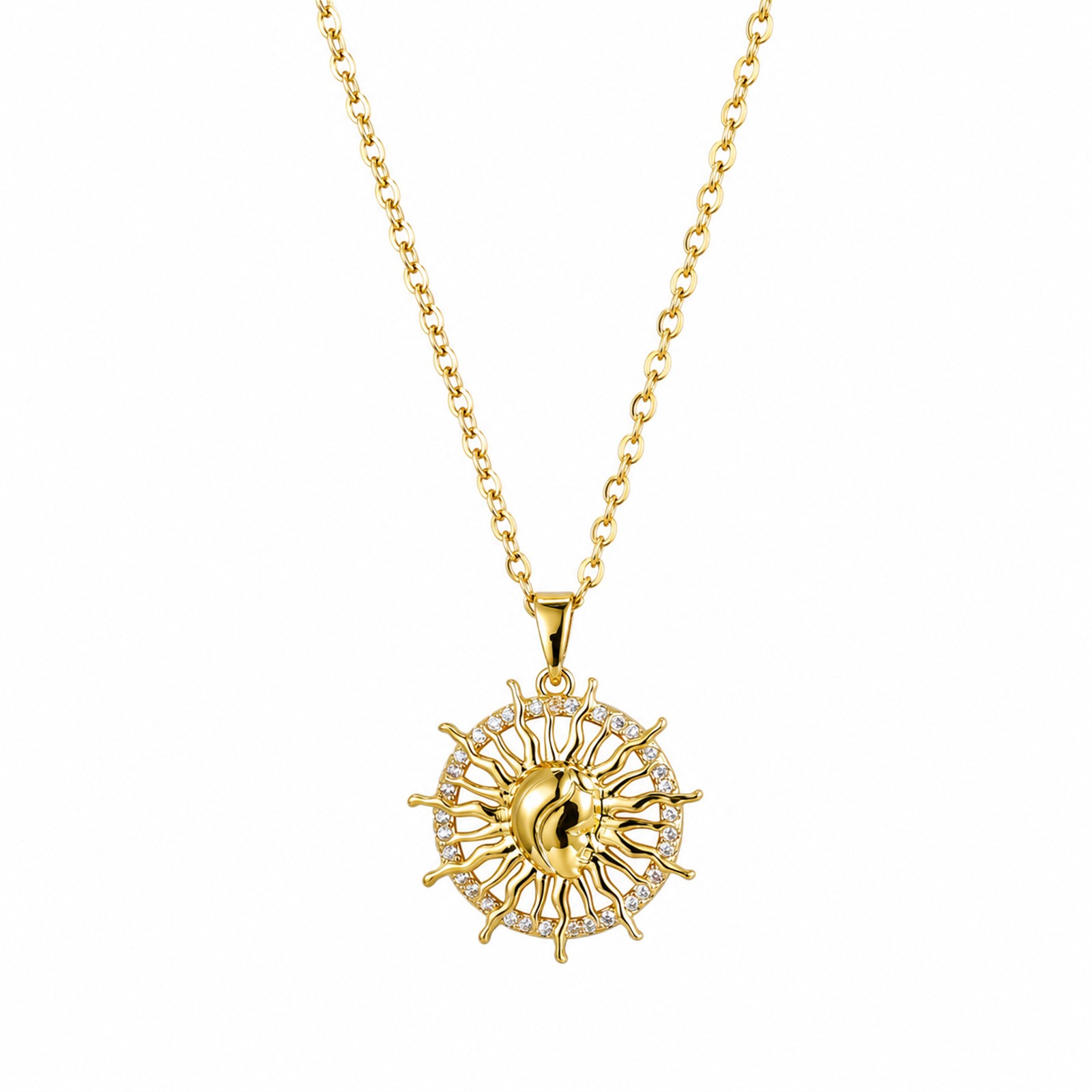 Women’s Vintage Sun God Heart Shape CZ Pendant Necklace Greek Mythology Jewelry