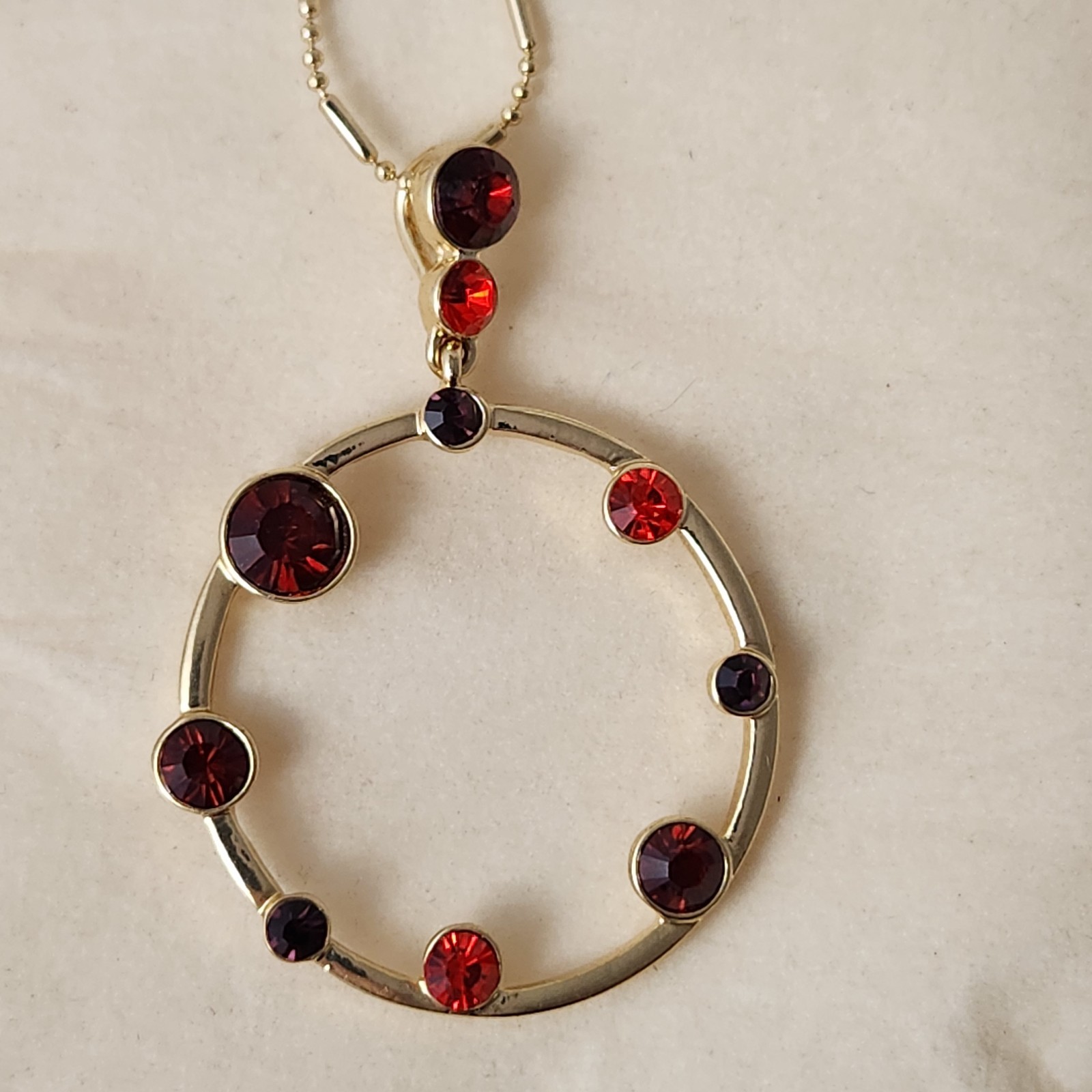 Loft Outlet Gold Tone Beaded Necklace Multicolored Gem Red Garnet 37″ look