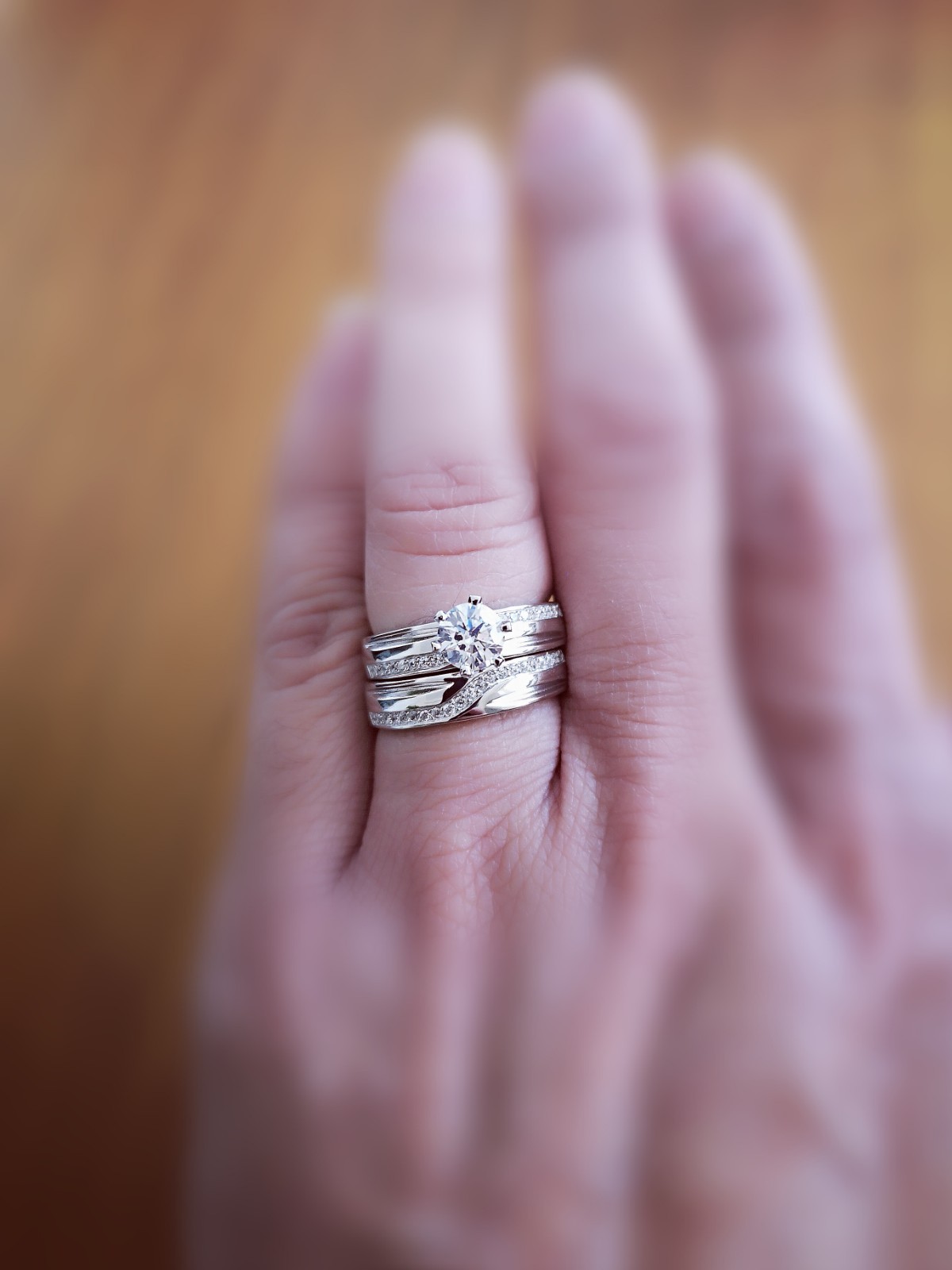 Engagement Ring and Wedding Band Set 14K Gold Plated White Simulated Diamond