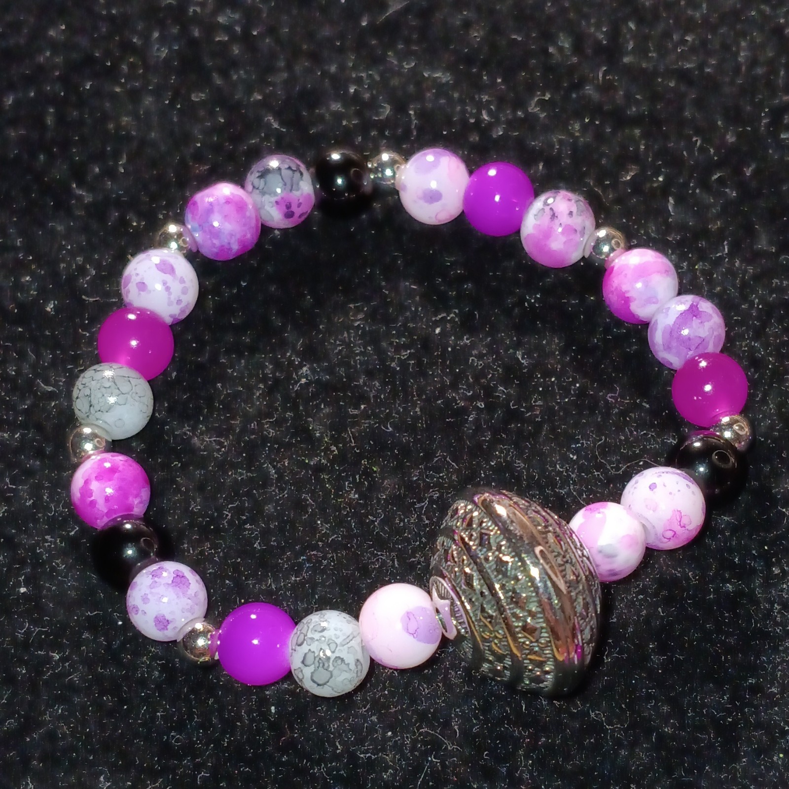 Set of 4 Handmade Multicolor Glass Bead Stretch Slip-On Stackable Bracelets