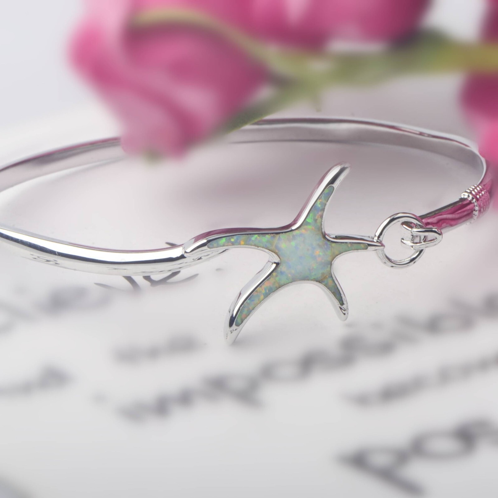 Hawaii White Opal Starfish Cuff Bangles 925 Sterling Sliver Jewelry For Women