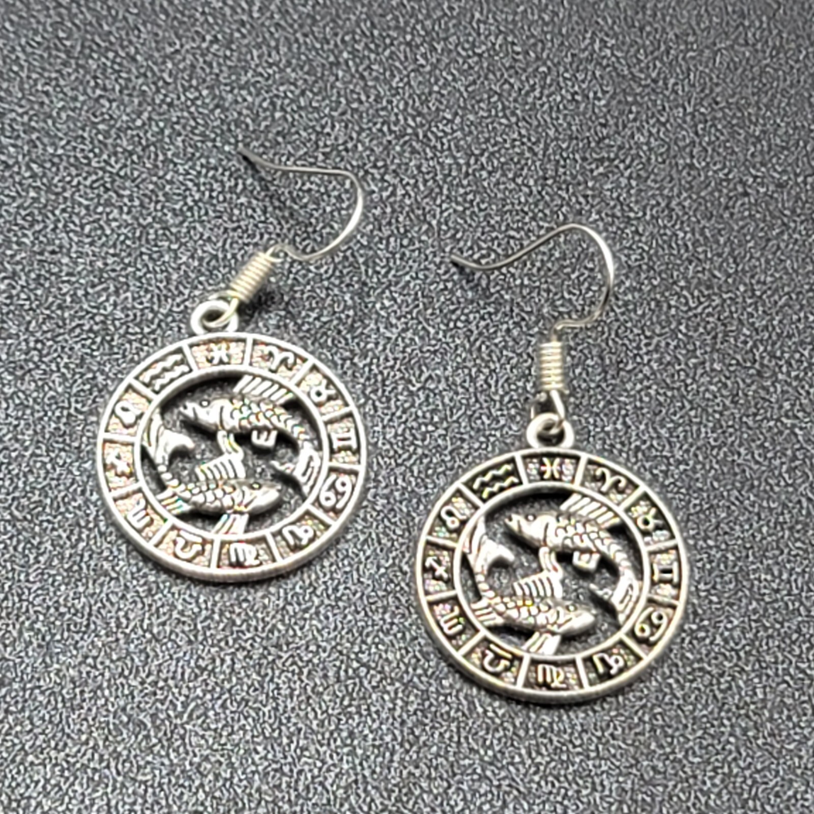 Zodiac Pierced Earrings Silver tone Dangle 7/8″