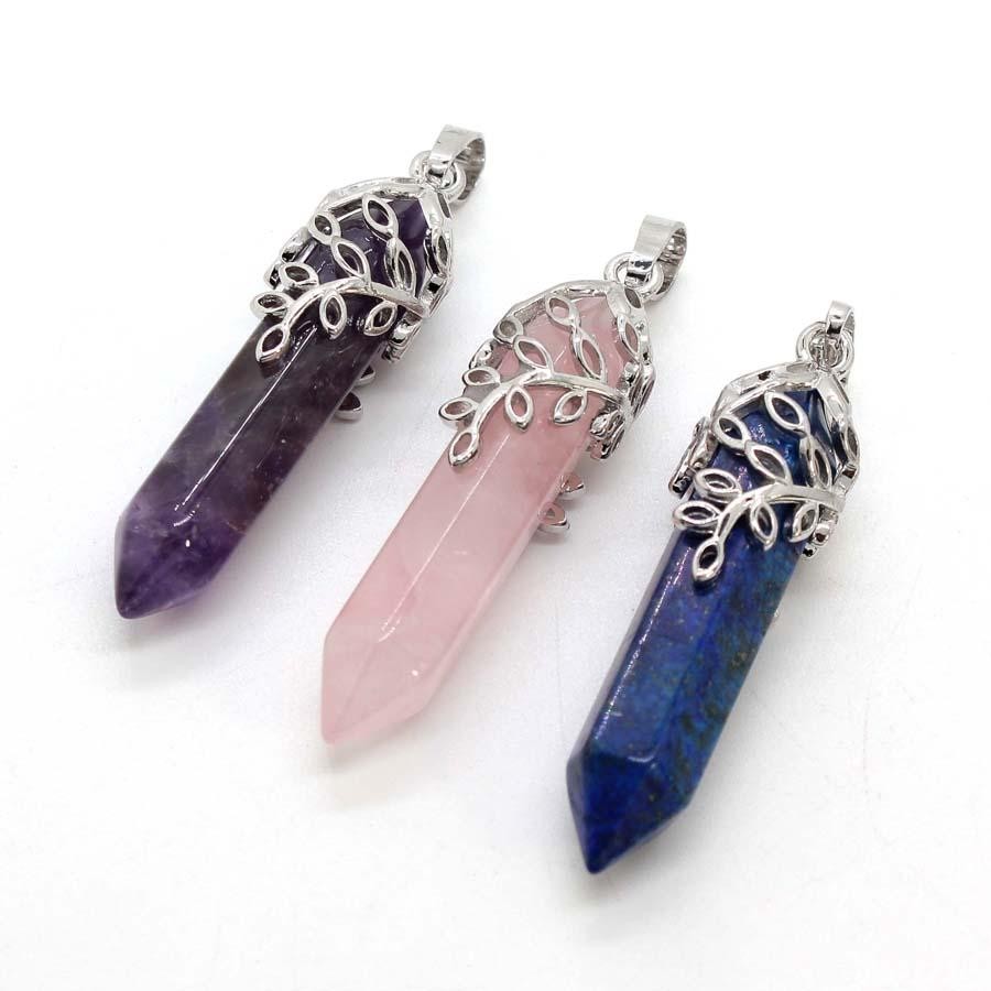 Crystal Hexagon Stone Pendant Amethyst Rose Quartz Jewelry Charm