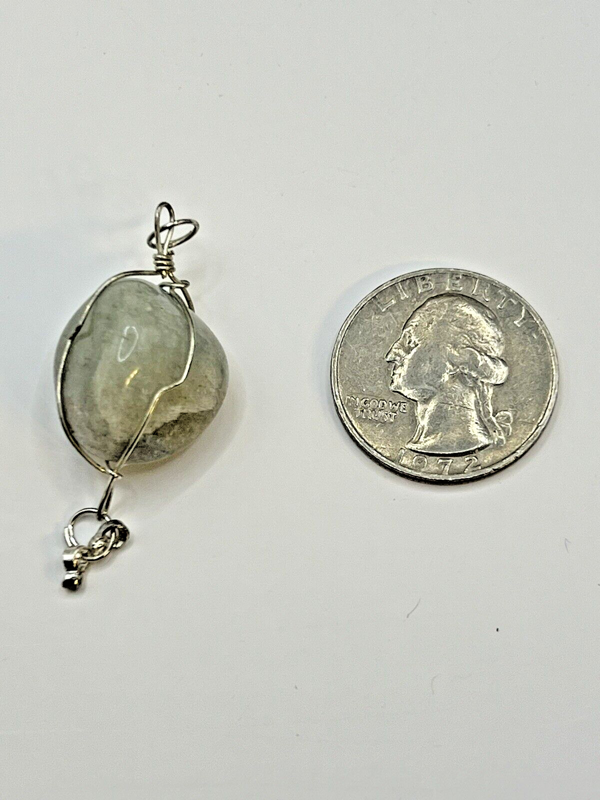 Polished Tumbled Natural Gray Agate Wrapped with Silver Jeweler’s Wire Pendant