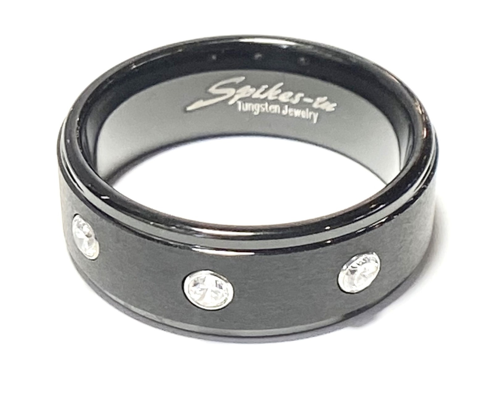 Triple Gem Black Ion Plated Tungsten Wedding Ring Size 9,10,12 (f108)