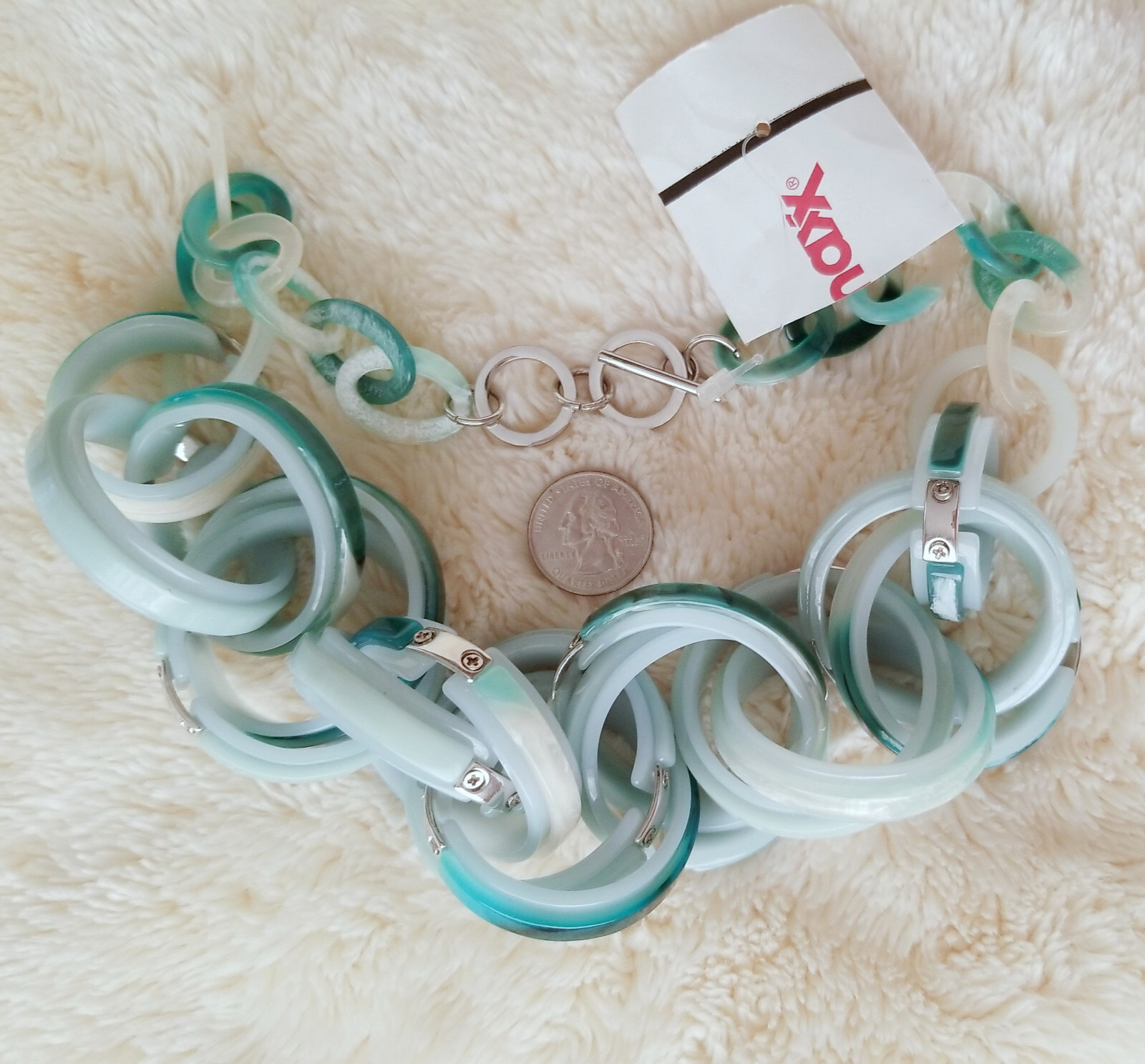 Rush by Denis & Charles Large Chunky Green Blue Resin Acrylic Link Necklace