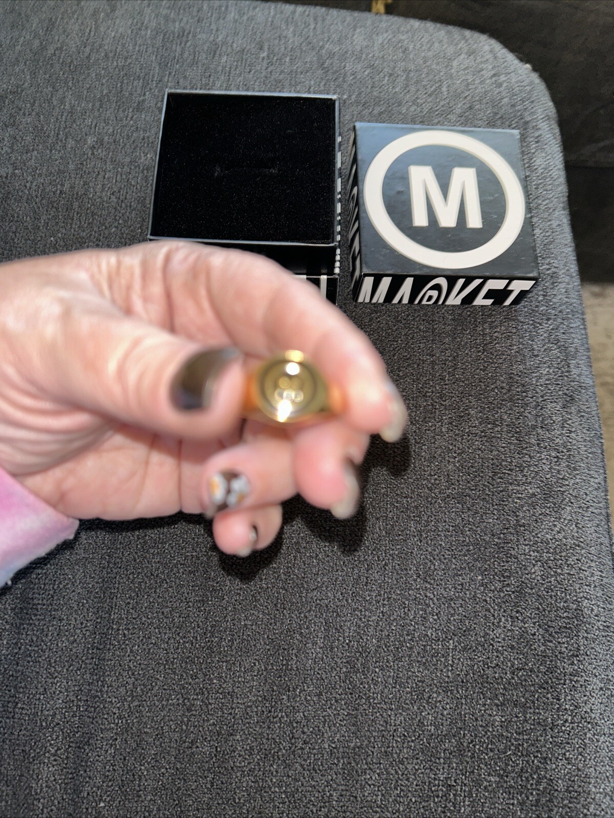 Monogram M Initial For Chinatown Market Gold Tone Ring Unisex Sz 8 New
