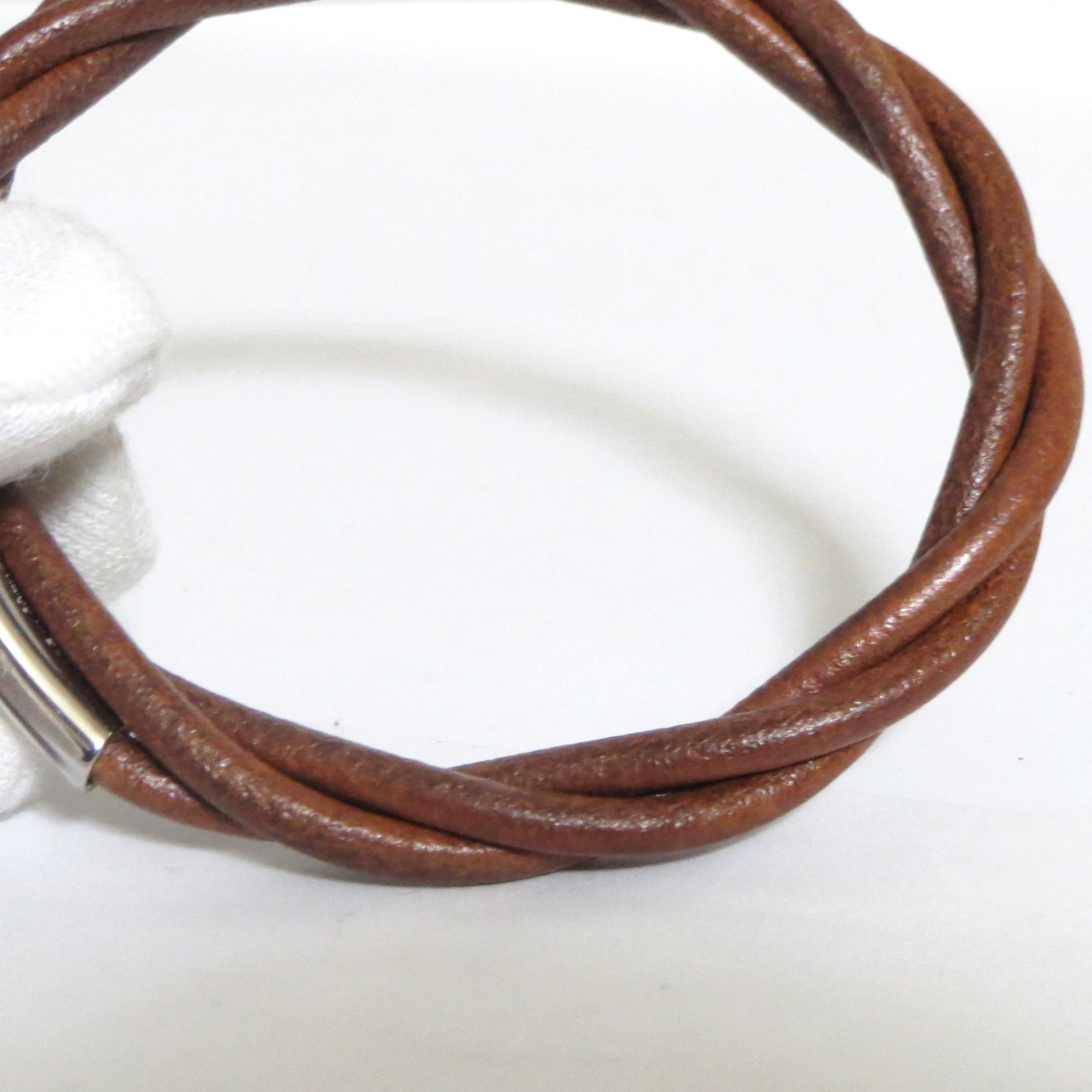 Authentic HERMES Tornado Bangle Bracelet Brown Leather 17.3cm/6.8″ in Box