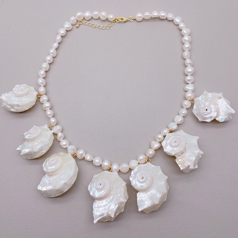 White Baroque Pearl Conch Shell Pendant Statement Necklace Women Collar Jewelry