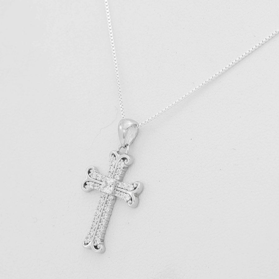 Women’s Sterling Silver 925.CROSS 26mm Cubic zirconia Pendant 18″Necklace,Box