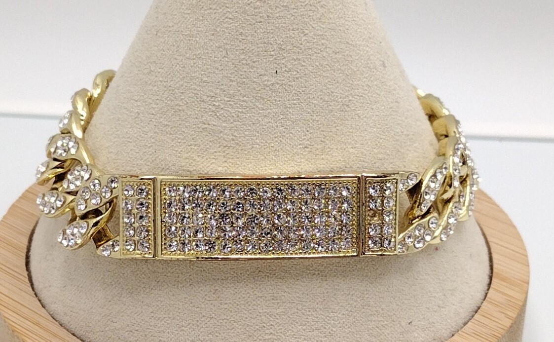 CZ Cuban Link Gold Tone Bracelet 8″