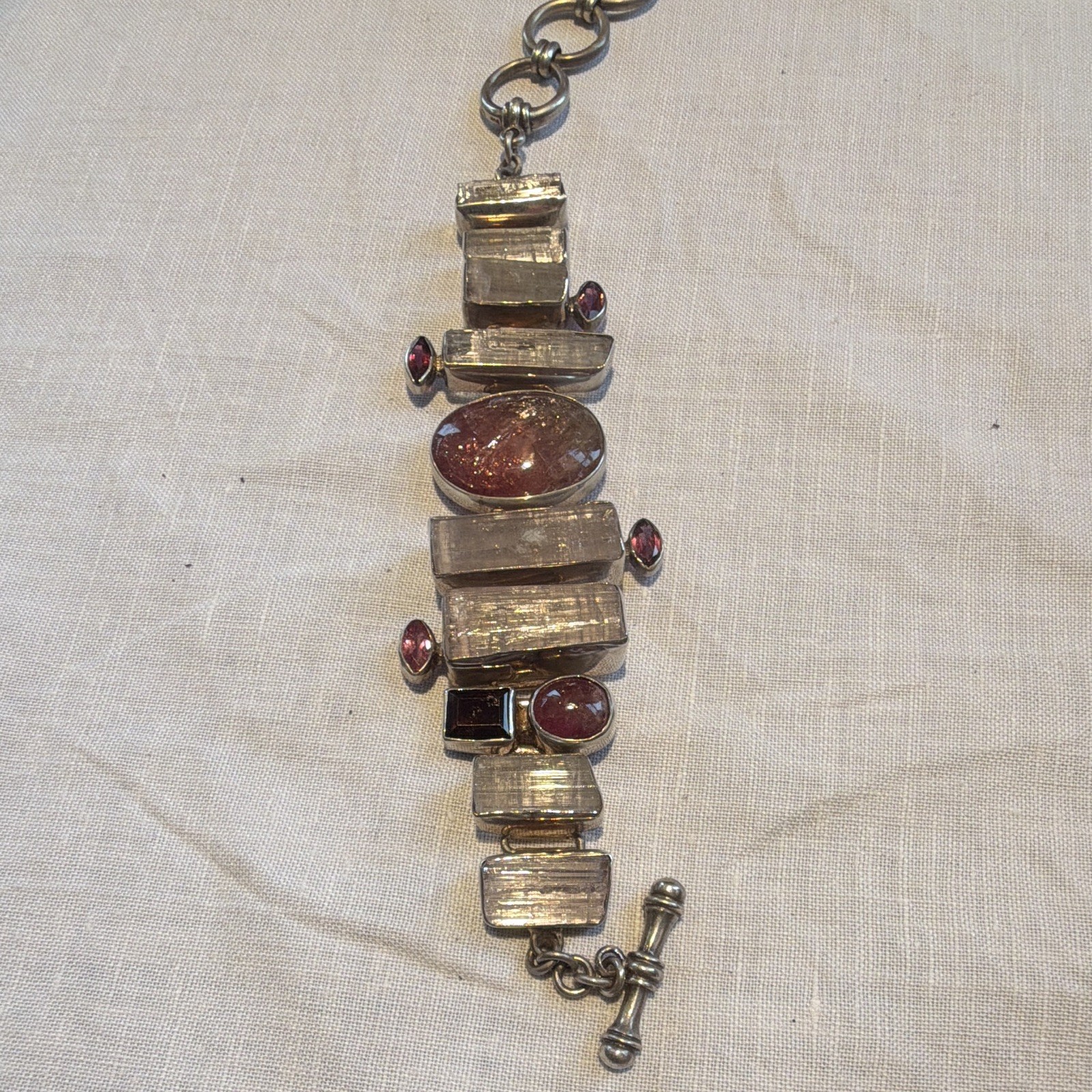 Pink tourmaline silver Link Bracelet Toggle Clasp