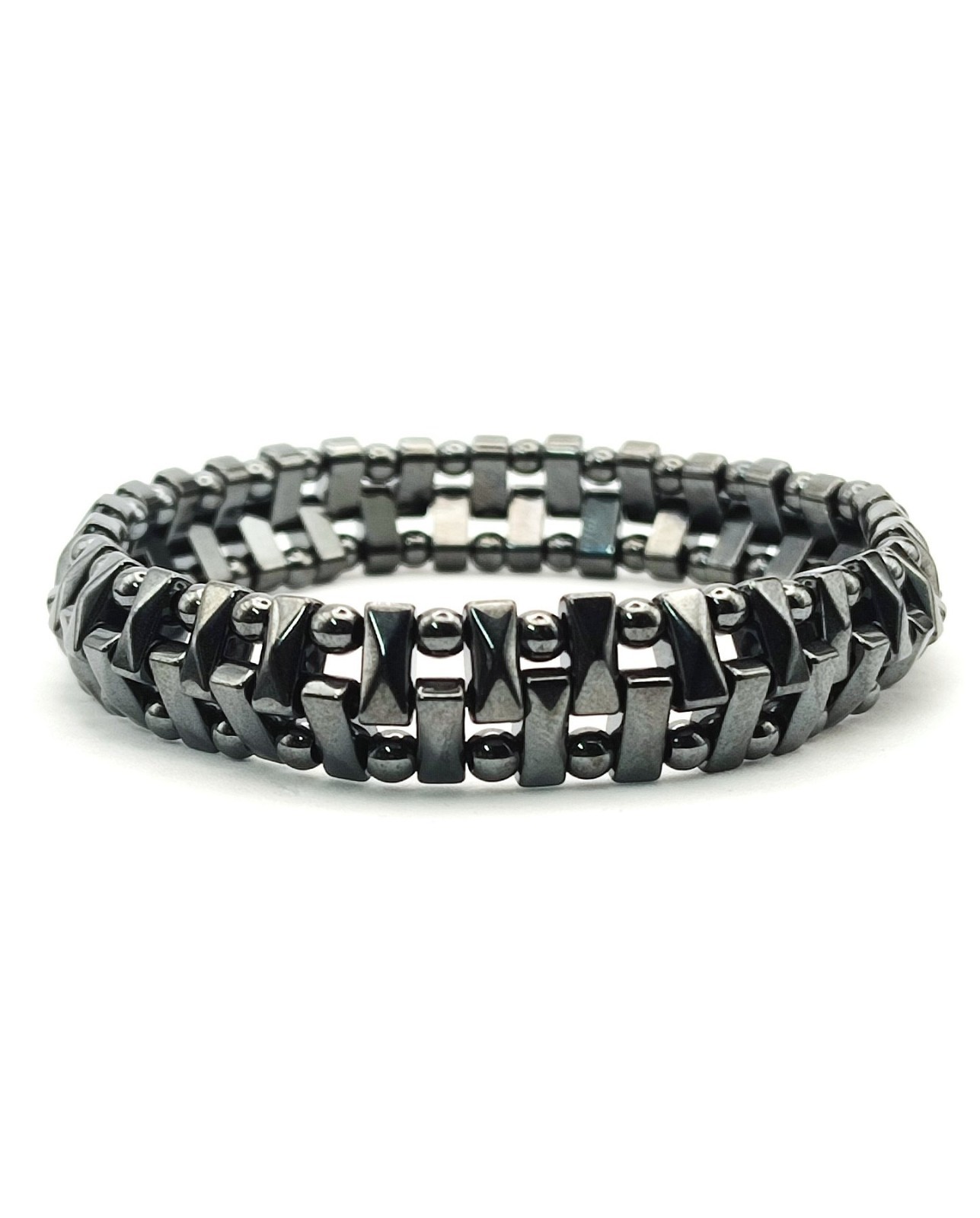 Modern Geometric Hematite Bracelet Double Strand Hollow Stone Jewelry for Men
