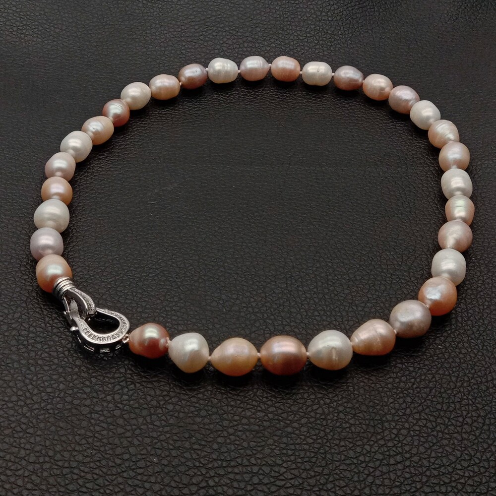 Freshwater Pearl Pink Purple White Rice Mixed Color Pearl Necklace For Women 17″