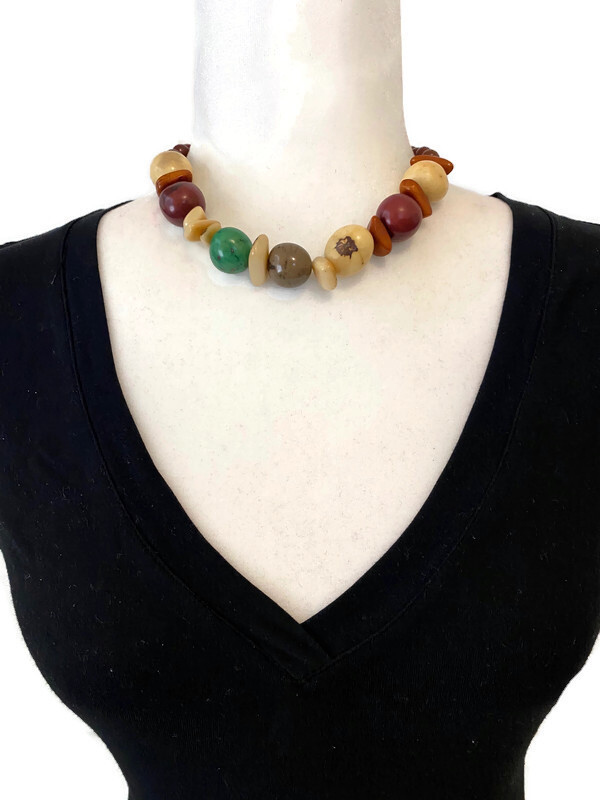 Tagua Nut Necklace in White, Brown, Gray, Green Vegetable Ivory Necklace TAG654