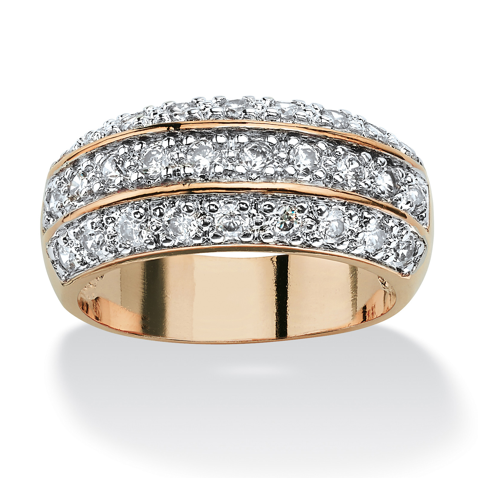 1.68 TCW Round Cubic Zirconia Triple Row Ring in Gold-Plated
