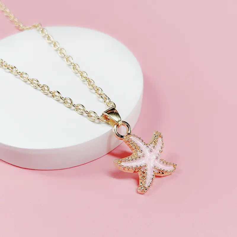 Pink Starfish Pendant Necklace Exquisite Holiday Birthday Gift