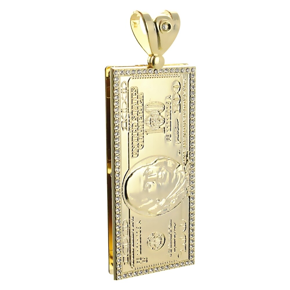 14k Gold Plated One Hundred Dollar Bill Pendant $100 Cash Money Hip Hop Charm
