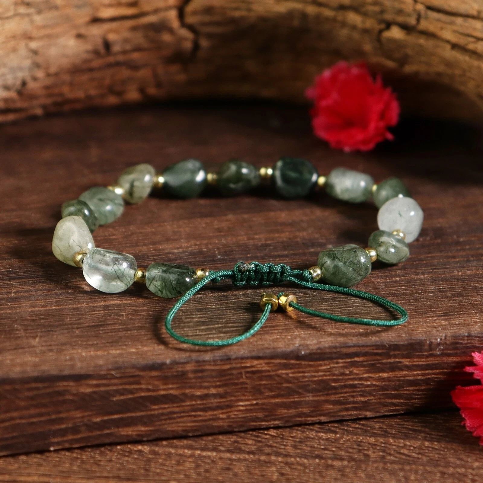 Moss Agate Gemstone Beads Bracelet Minimalist Healing Chakra Reiki Jewelry Gift