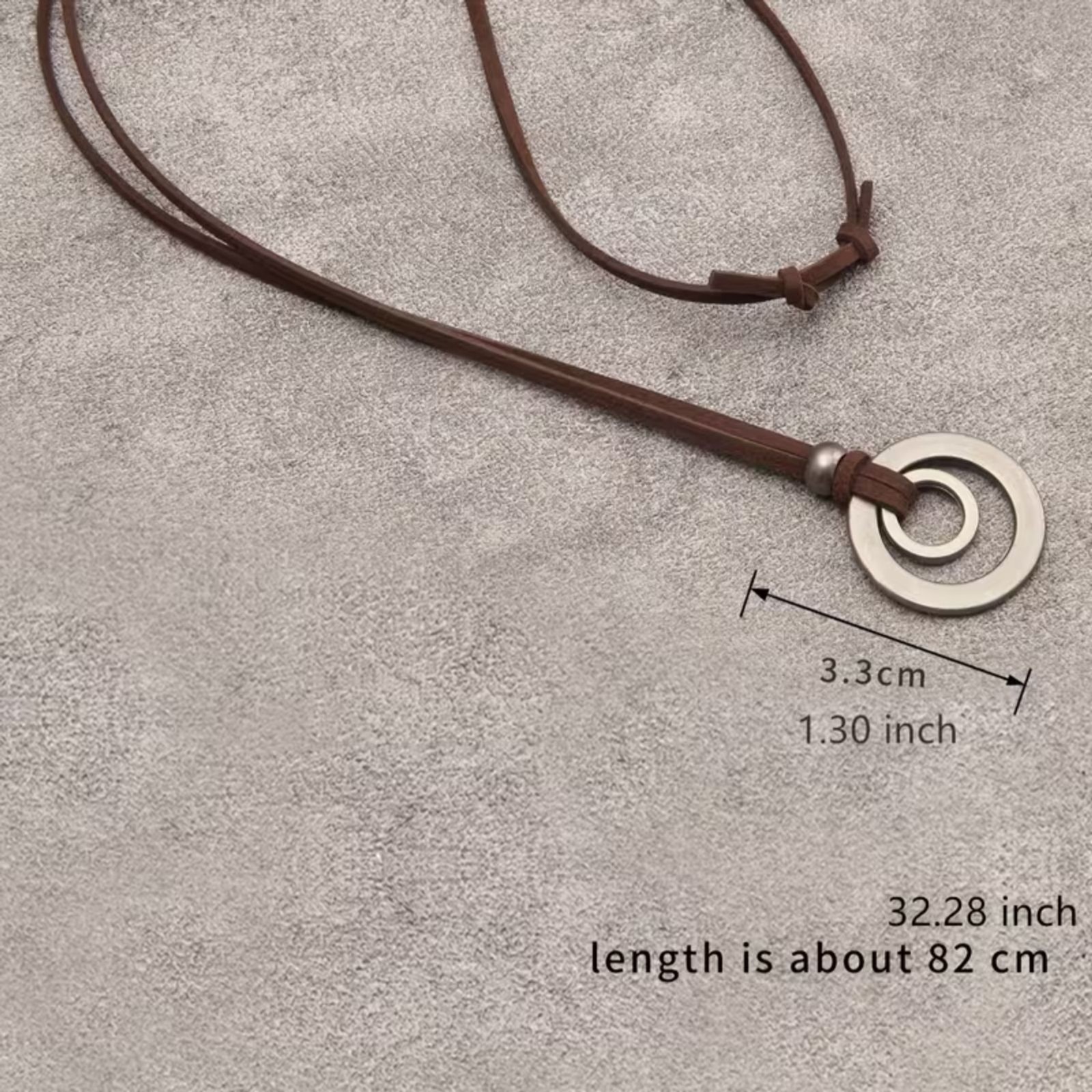 Chunky Double Ring Alloy Pendant Necklace Circle Charm Adjustble Cord Boho Retro