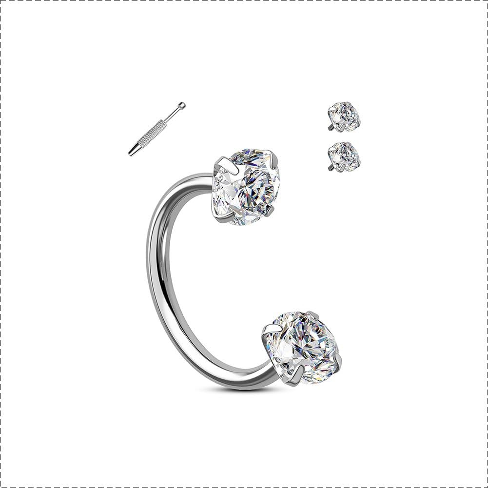 OUFER 18G Horseshoe Nose Rings Studs, 316L Surgical Steel 20G 8MM, Silver