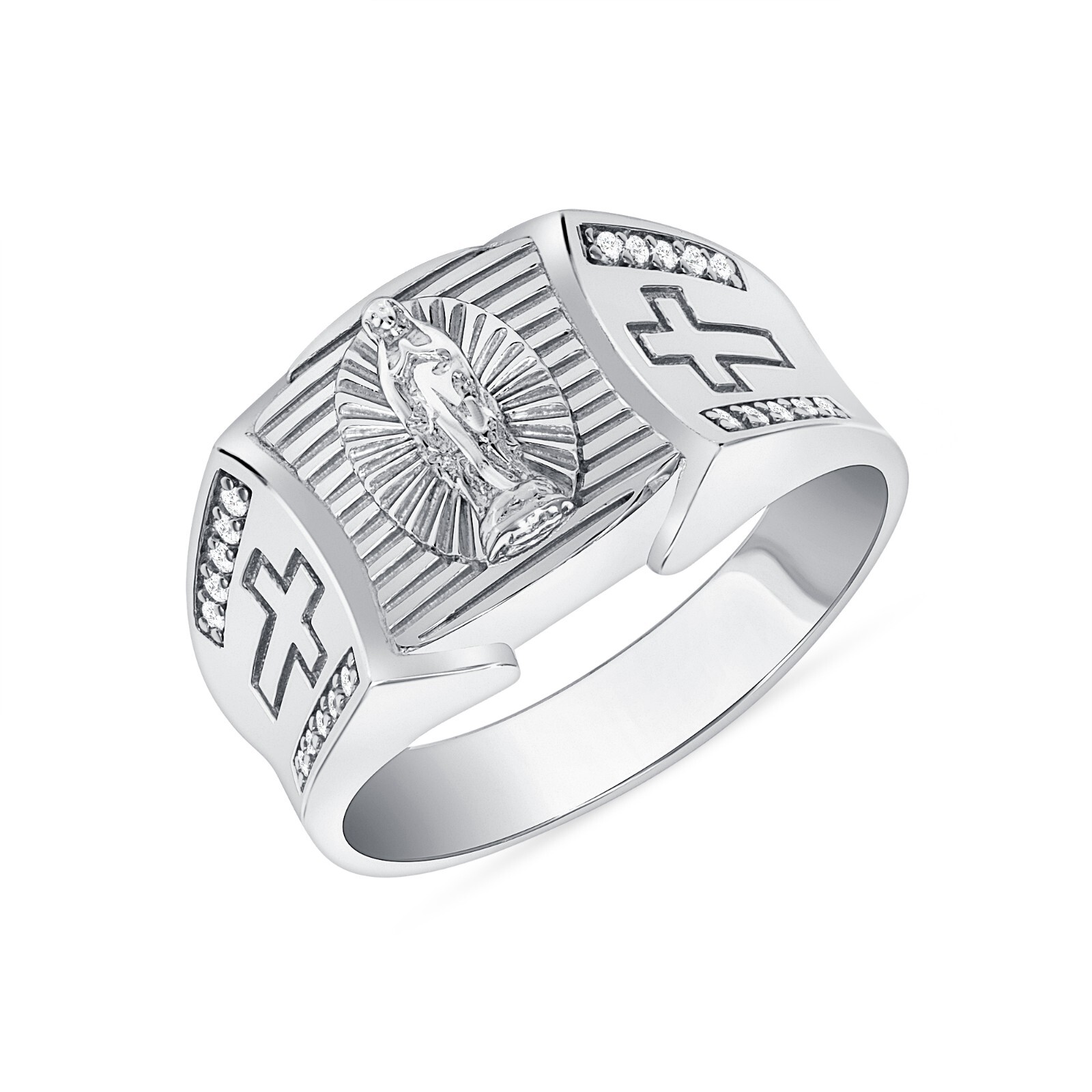 925 Sterling Silver Virgin Guadalupe DiamondCut Cross Rhodium Plated Nickel Free
