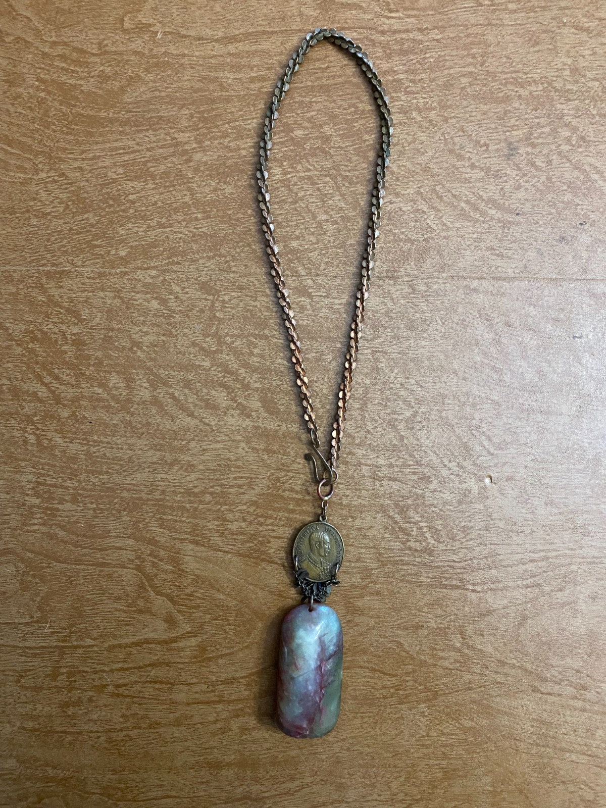 Boho Womens Bronze Tone Alloy Coin Pendant Necklace With Gemstone Accent
