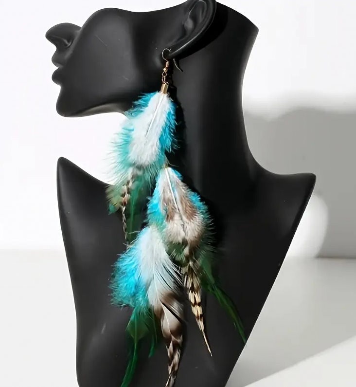 Boho Chic Long Dangle Feather Earrings – 2 Color Choices