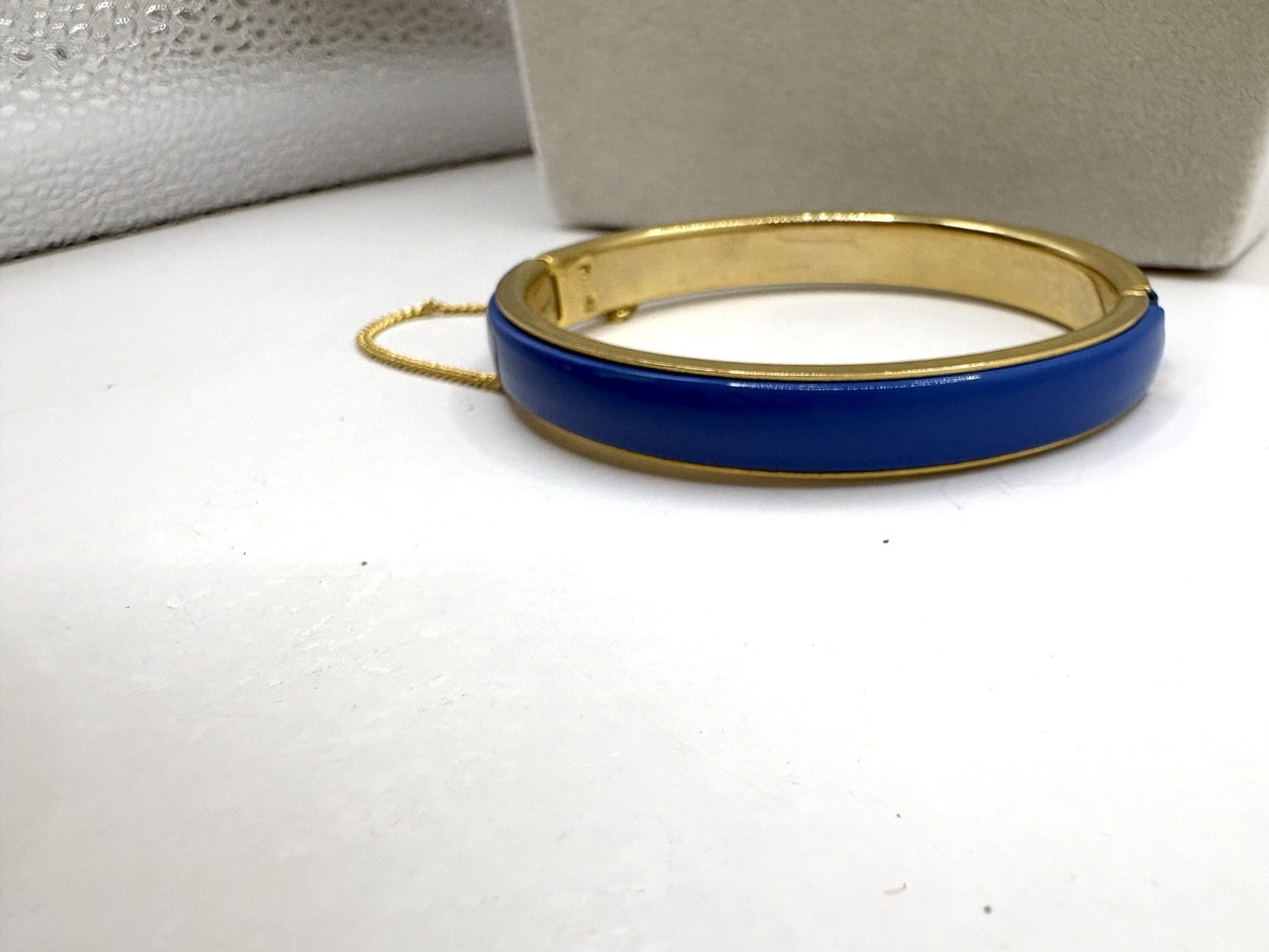 Gold Tone Royal Blue Enamel Oval Hinged Bangle