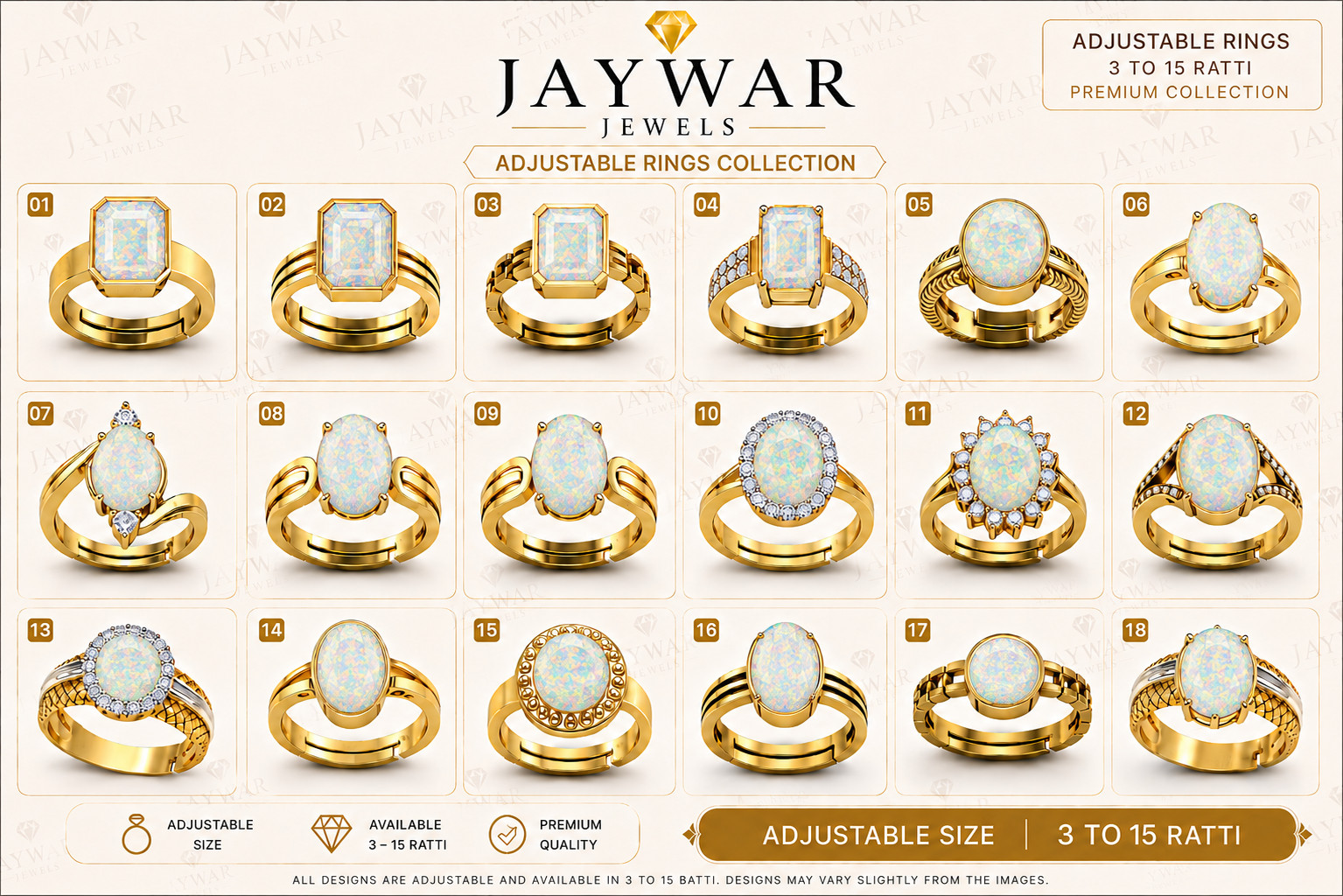 💎 JAYWAR Premium Adjustable Opal Ring Collection Gold Plated Gift Certified