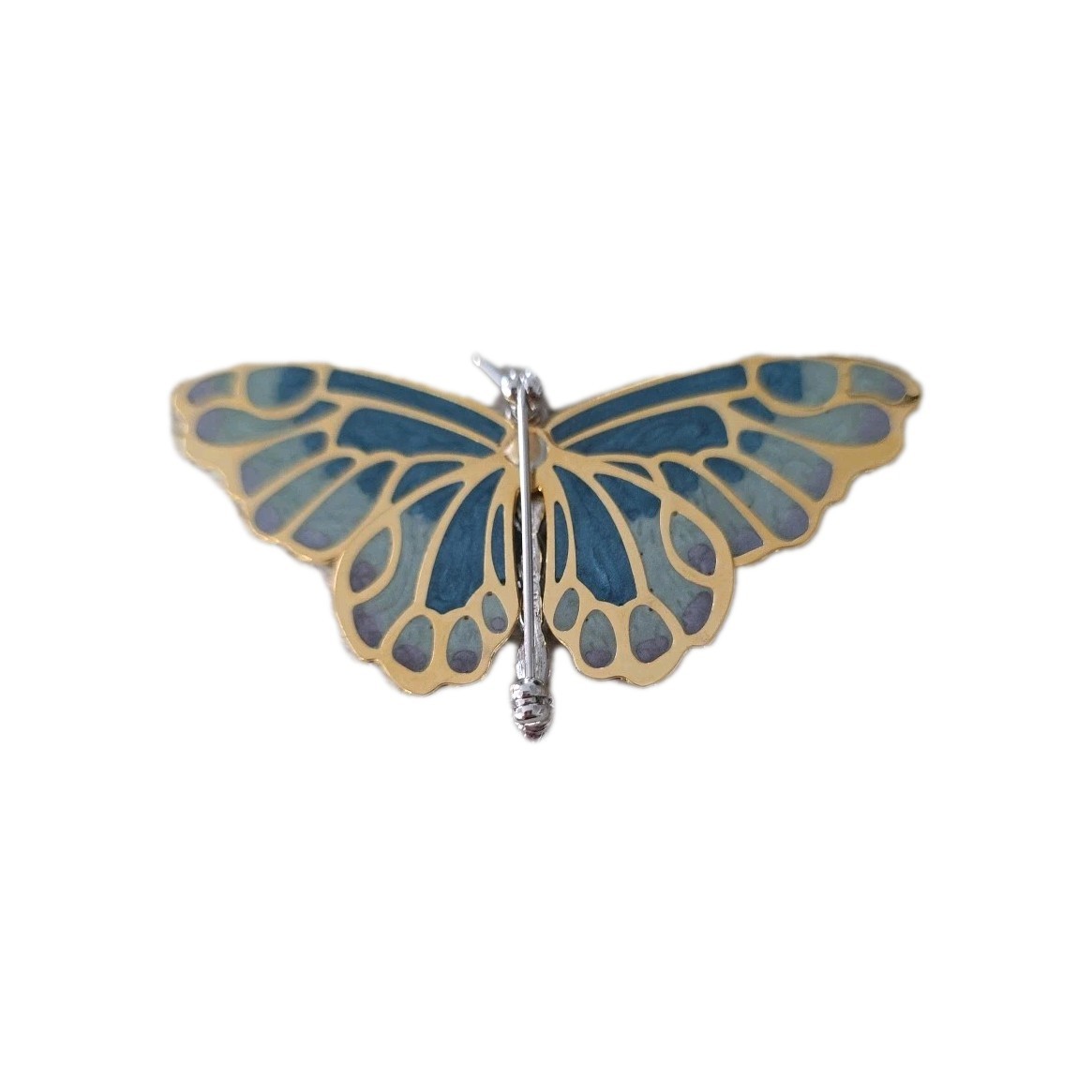 KJL Kenneth Jay Lane Blue and Green Pliqué A Jour Butterfly Brooch Signed