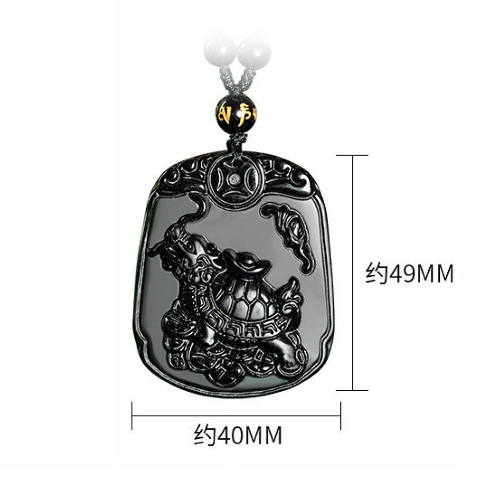 Natural Black Obsidian crystal dragon turtle Necklace pendant bead with chain