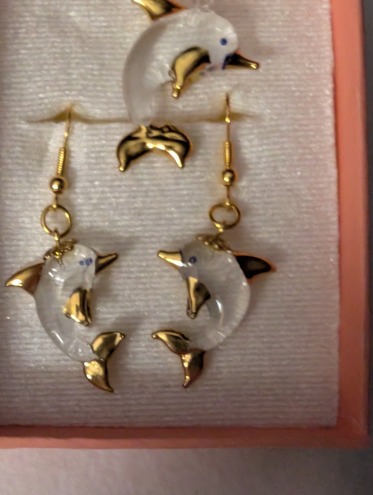 Dolphin Necklace & Earrings Set With 18 Inch Gold Tone Chain From Australia